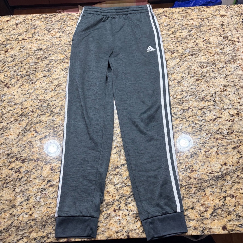 Adidas Boys Gray Heathered Fleece Lined Track Pants Joggers Size L 14/16